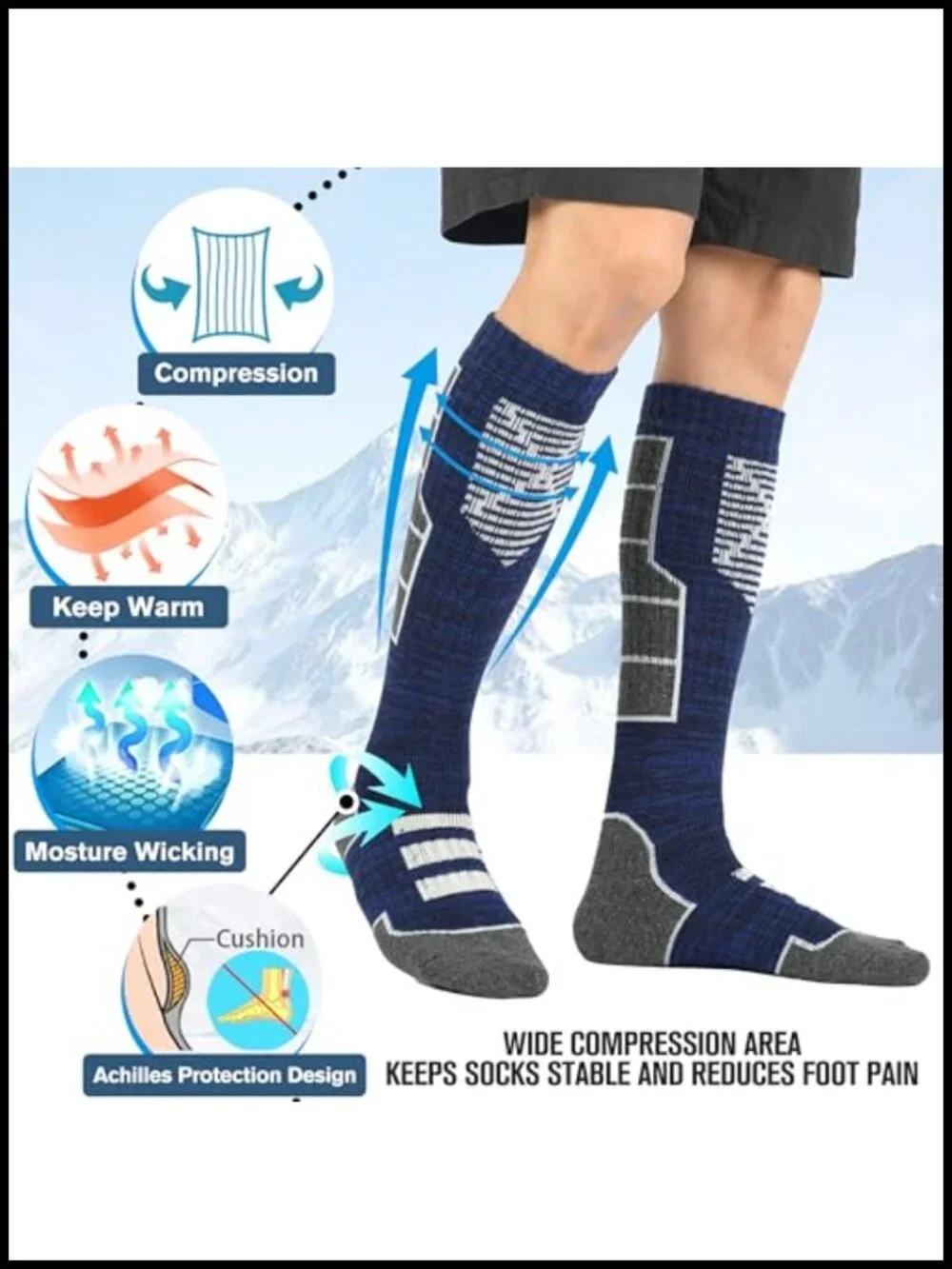 Merino Wool Ski Socks 3-Pack Knee High Full Cushion Arch Support